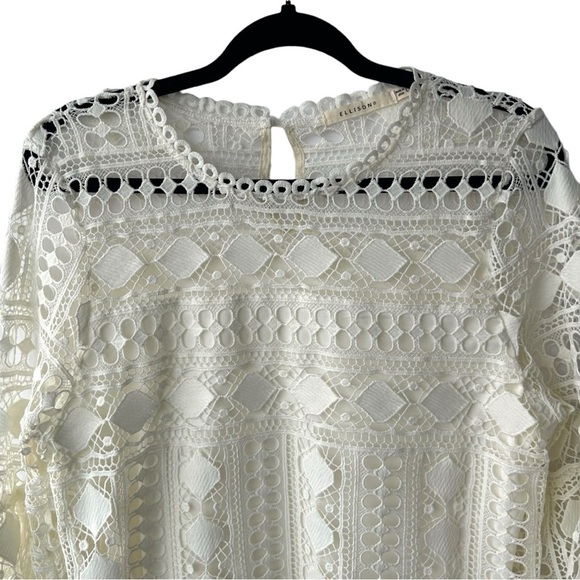 ELLISON Ivory Cream Boho Lace Crochet Bell Sleeve Top Women's Size Large - Picture 4 of 7